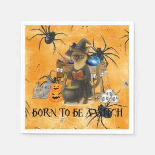 Cat witch on Halloween Party  Napkin