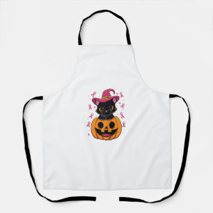 Cat Witch Pink Ribbon Breast Cancer Awareness Hall Apron