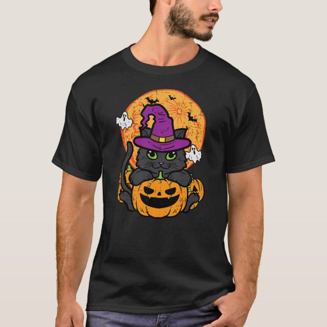Cat Witch Pumpkin Halloween Costume Girls Kids Tod T-Shirt (Front)