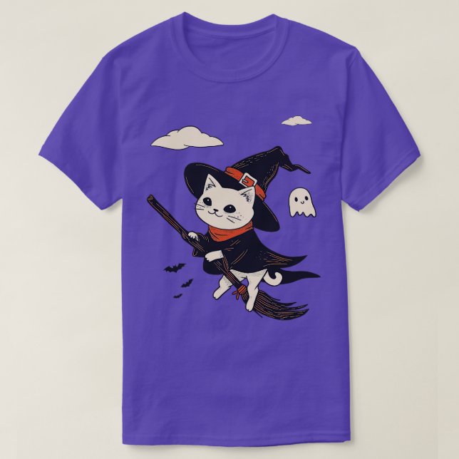 Cat Witch Spooky Ghost T-Shirt (Design Front)