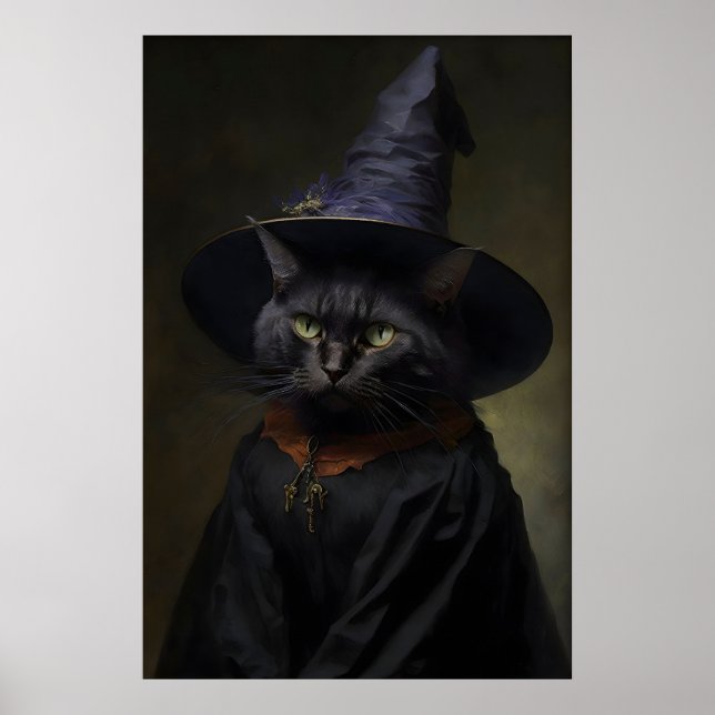 Cat Witch, Vintage Poster, Art Poster Print, Dark (Front)