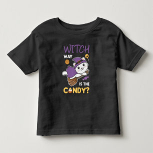 Cat Witch Witch Way Is The Candy Happy Halloween Toddler T-Shirt