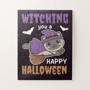 Cat Witch Witches Witching You A Happy Halloween J Jigsaw Puzzle