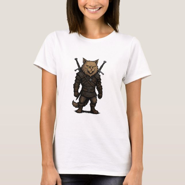 Cat Witcher – Mediaeval Fantasy Warrior T-Shirt (Front)