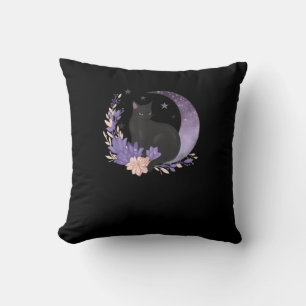 Cat Witchy Moon Flowers Pastel Goth Goblincore Cushion