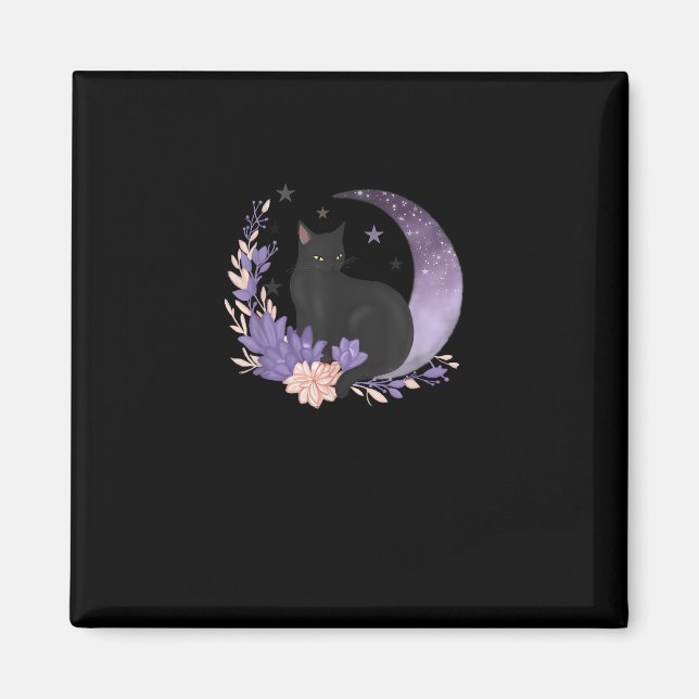 Cat Witchy Moon Flowers Pastel Goth Goblincore Magnet (Front)