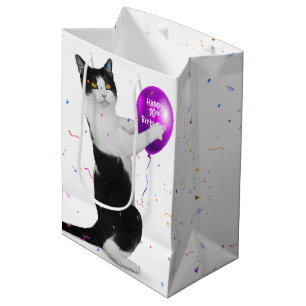 Cat with 10th Birthday Balloon Medium Gift Bag