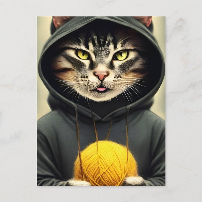Cat With A Ball Of Yarn Postcard (Front)