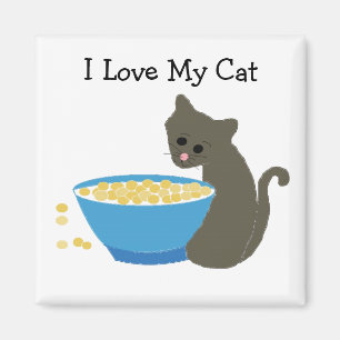 Cat with a Blue Food Dish Magnet