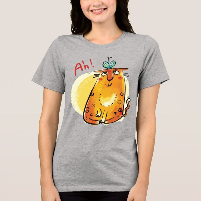 Cat with a butterfly Tri-Blend shirt (Front)