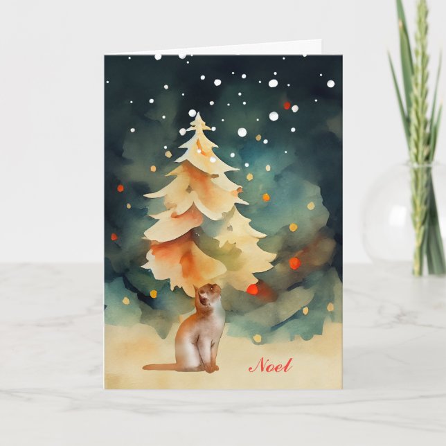 Cat with a Christmas Tree in the Snow Card (Front)