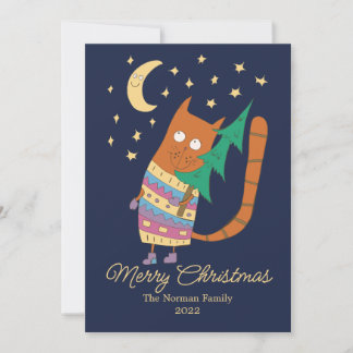 Cat with a Christmas tree. Thank You Card