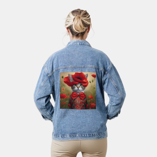 Cat with a dress made of a poppy denim jacket (Model)