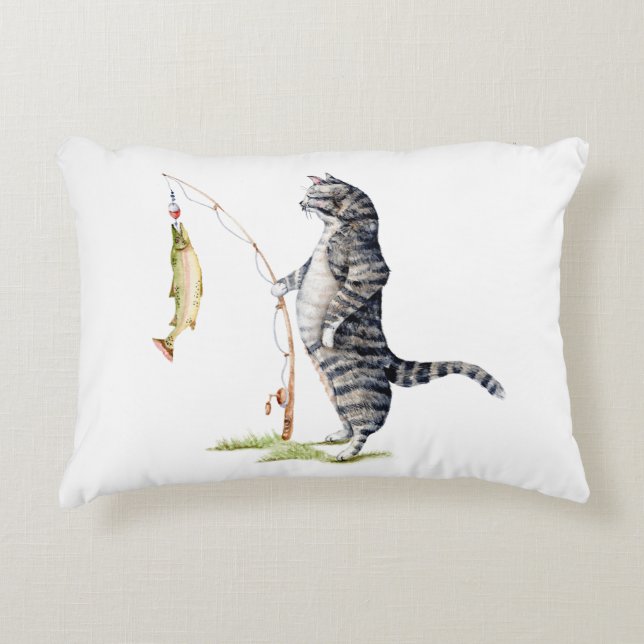 Cat with a Fish Decorative Cushion (Front)