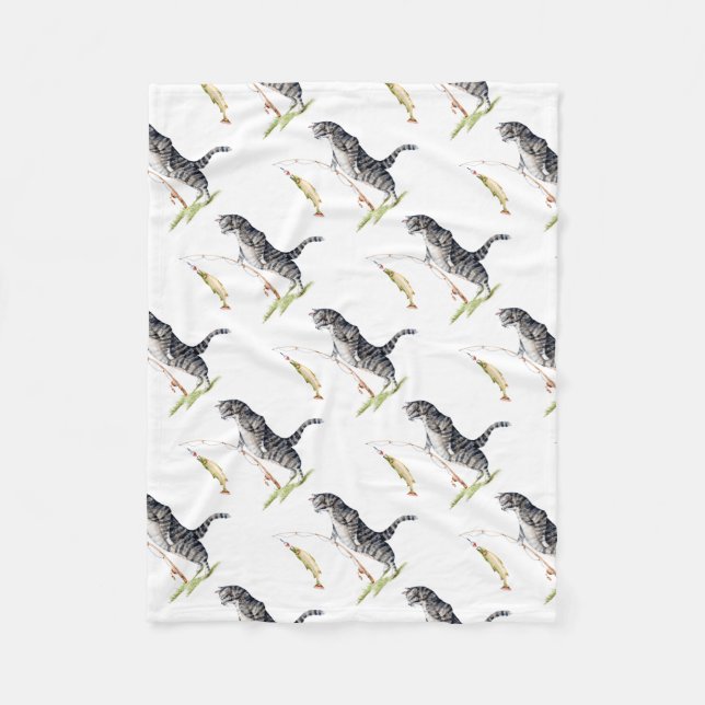 Cat with a Fish Fleece Blanket (Front)
