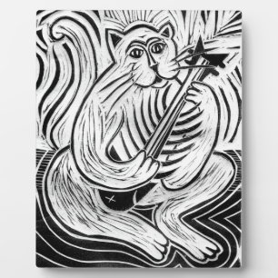 Cat with a Fish Guitar Plaque