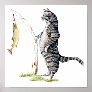 Cat with a Fish Poster