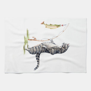 Cat with a Fish Tea Towel