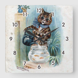 Cat with a kettle, Louis Wain Square Wall Clock