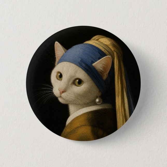 Cat with a Pearl Earring 6 Cm Round Badge (Front)