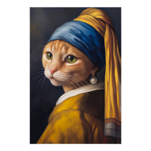 Cat with a Pearl Earring   Funny Vermeer Parody Poster