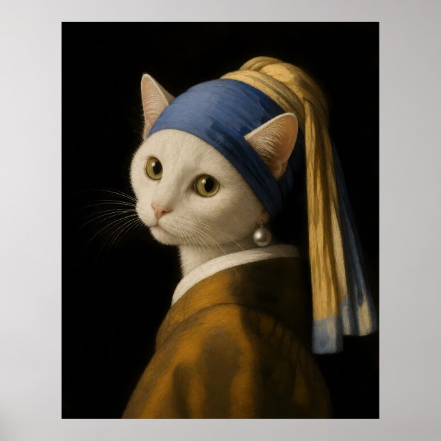  Cat with a Pearl Earring Poster (Front)