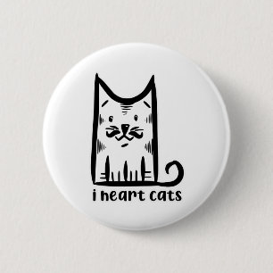 Cat with a Stylish Moustache, i heart cats 6 Cm Round Badge