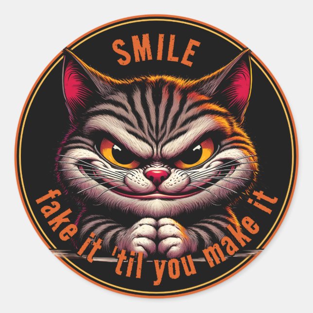 Cat with an Attitude Classic Round Sticker (Front)