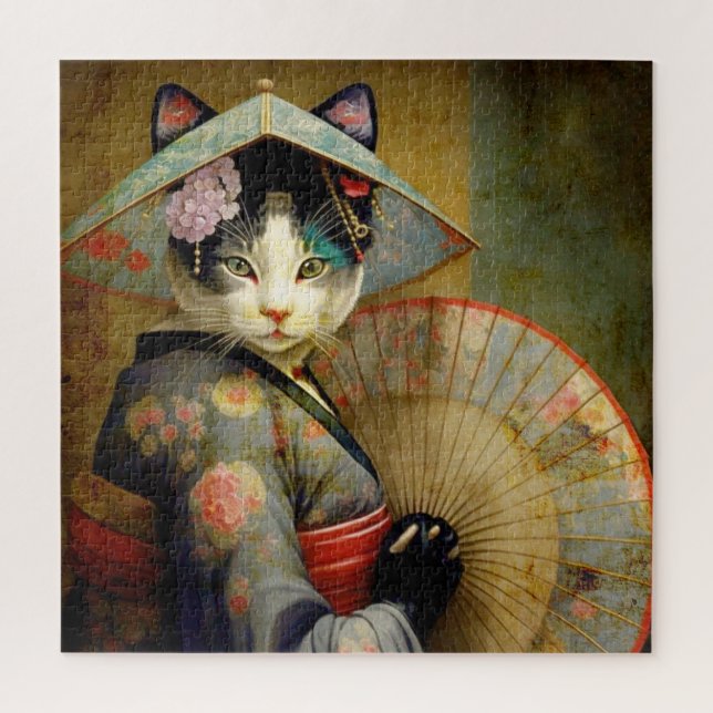 Cat with an umbrella.  jigsaw puzzle (Vertical)