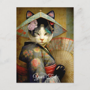 Cat with an umbrella.  postcard