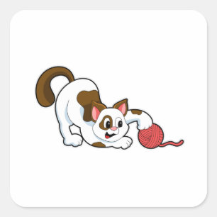 Cat with Ball of Wool Square Sticker