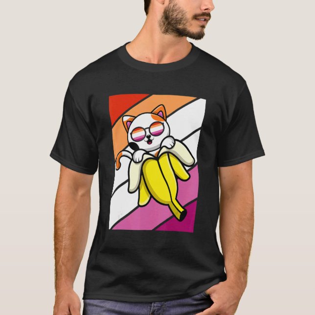 Cat With Banana Pride Lesbian Flag LGBTQ Proud All T-Shirt (Front)