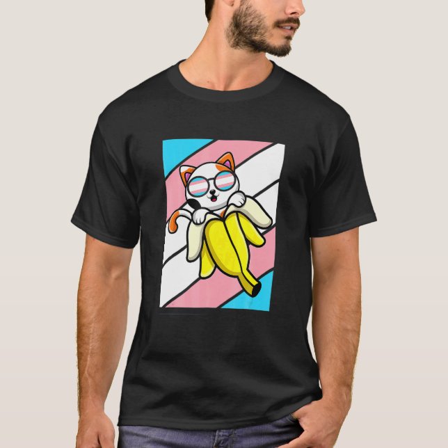 Cat With Banana Pride Ransgender Flag LGB Proud Al T-Shirt (Front)
