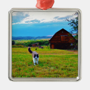 Cat with Barns Metal Ornament