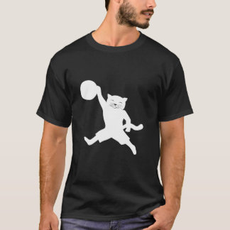 Cat with basketball jumping to slam dunk silhouett T-Shirt