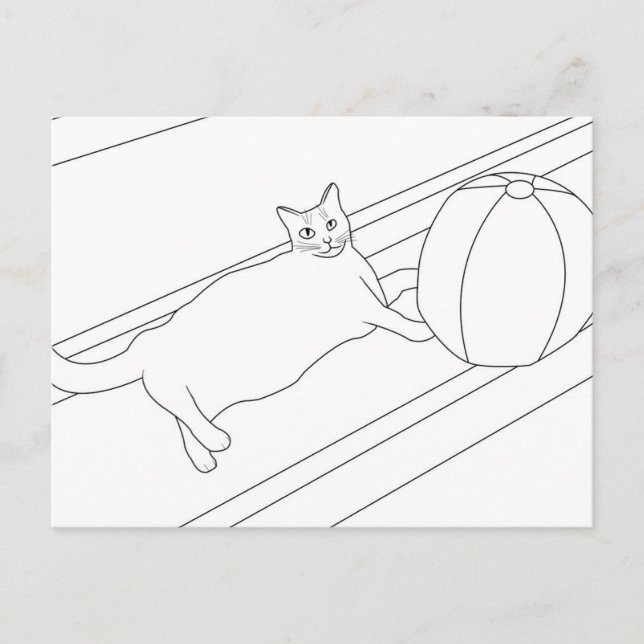 Cat with beachball, colouring postcards (Front)