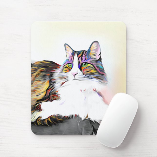 Cat with beautiful rainbow fur mouse pad (With Mouse)