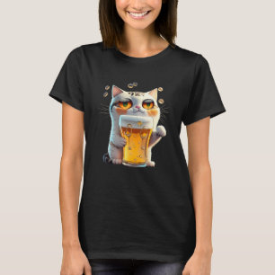 Cat With Beer Drinking Party Dad Mom From Son Dau T-Shirt