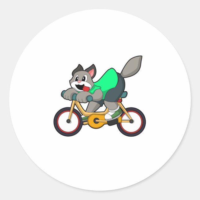 Cat with Bicycle Classic Round Sticker (Front)
