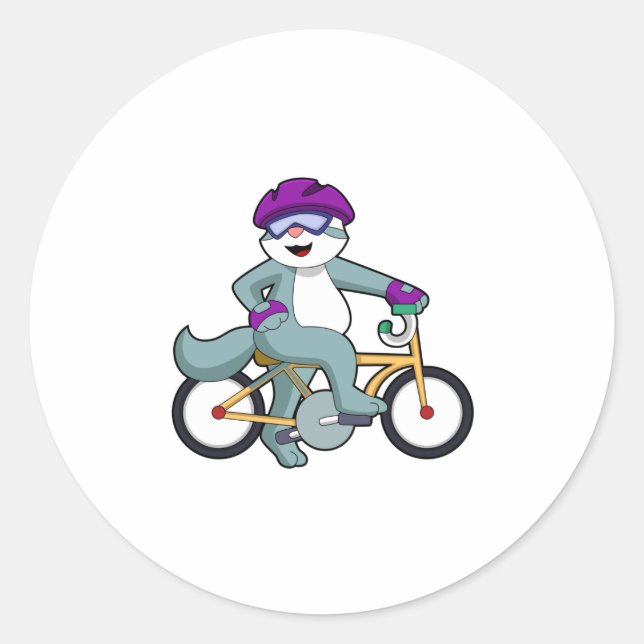 Cat with Bicycle Classic Round Sticker (Front)