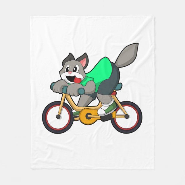 Cat with Bicycle Fleece Blanket (Front)