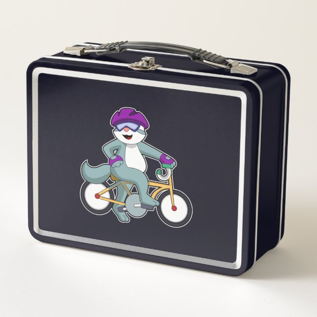 Cat with Bicycle Metal Lunch Box (Front)