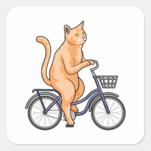 Cat with Bicycle Square Sticker