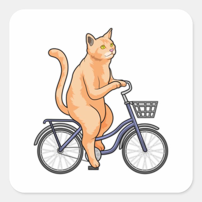 Cat with Bicycle Square Sticker (Front)