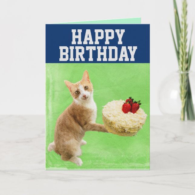 CAT WITH BIRTHDAY CAKE BIG GREETING CARD (Front)