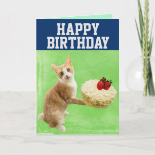 CAT WITH BIRTHDAY CAKE BIG GREETING CARD