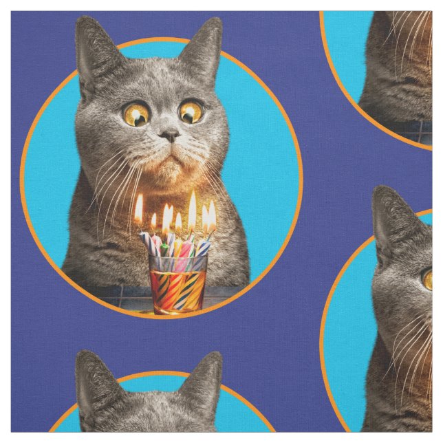 Cat With Birthday Shot Glass Fabric (Swatch)