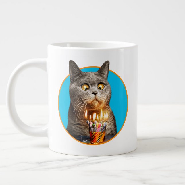 Cat With Birthday Shot Glass Large Coffee Mug (Left)