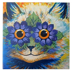 “Cat With Blue Petals” by Louis Wain Ceramic Tile