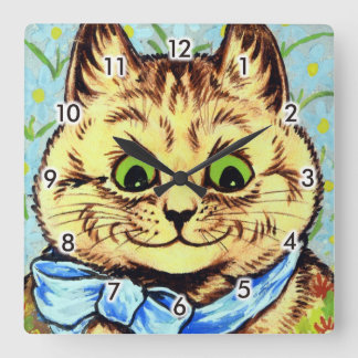 Cat with Blue Ribbon, Louis Wain Square Wall Clock